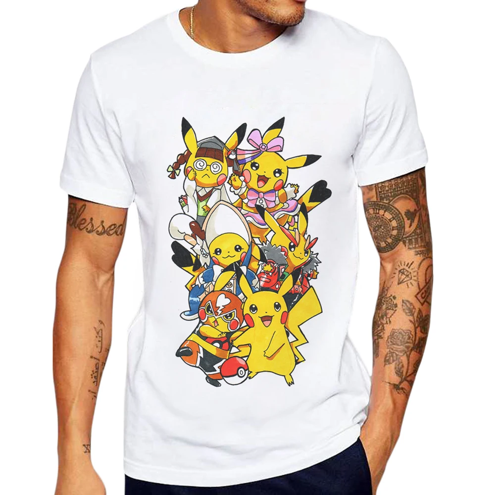

Hot Sale Men T Shirt Pokemon Clothes Short Sleeve Men's Tops Tee Shirts Cartoon Pikachu Cotton T-Shirt Streetwear