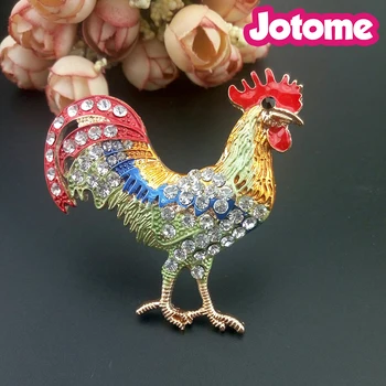 

Newest Multi color Enamel Morning Fighting Rooster Cock Brooch Gold Tone Animal Brooch