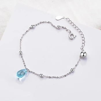 

Aurora Sweet Blue Crystal Glass Mesh 925 Sterling Silver Temperament Female Literary Trendy Resizable Bracelets SBR093