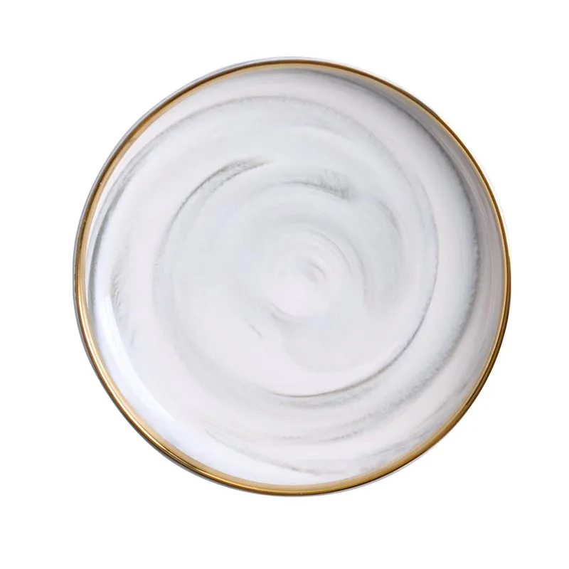 Nordic Style Ceramic Marble Texture Gold Rim Plate Creative Tableware
