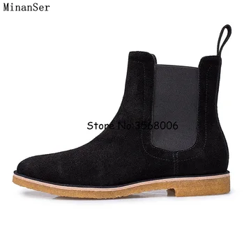 

Slip-on Men Suede Ankle Boors British Style Man Spring Autumn Chelsea Boots Rome Style Male Fashion Boots Shoes High Quality