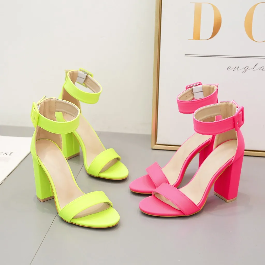 SAGACE/женские босоножки; модная повседневная обувь на высоком квадратном каблуке с пряжкой; летние вечерние офисные туфли; босоножки ярких цветов на толстом каблуке;