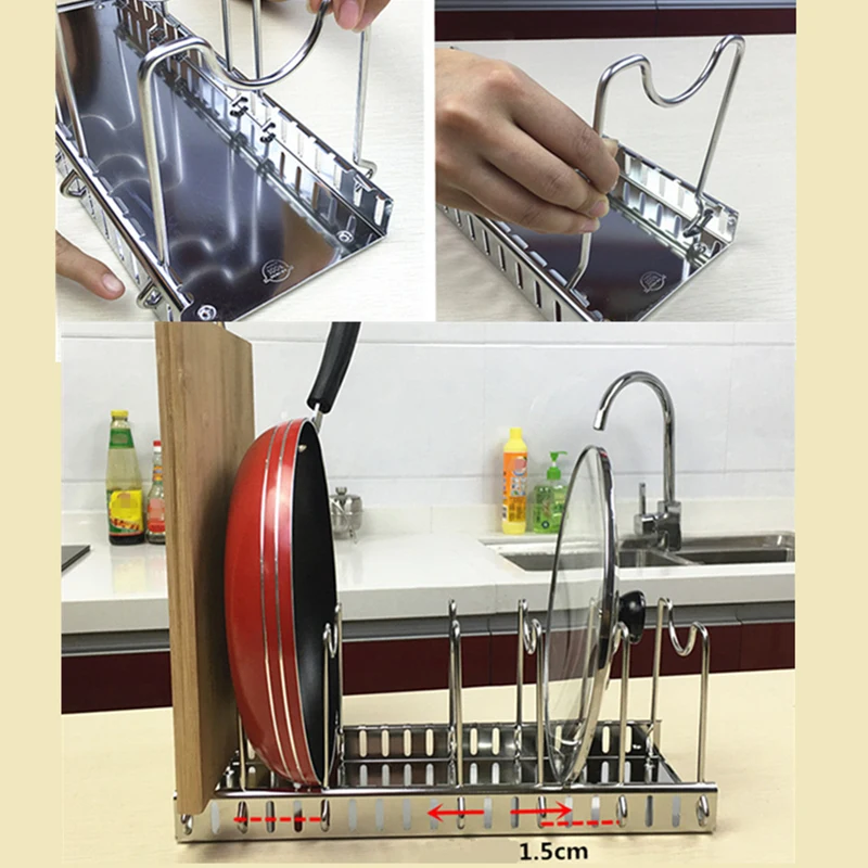 Stainless Steel Adjustable Pot Lid Organizer Kitchen Organizer Pan Cutting Board Holder Dishes Rack
