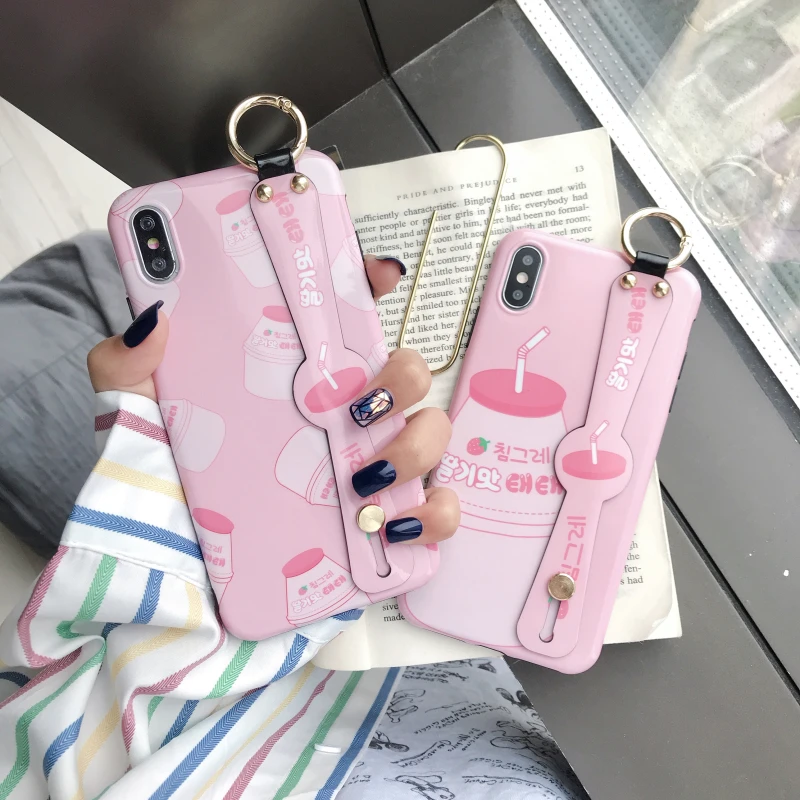 

For Iphone 6 6S Plus 7 8 Plus XS XR XSMAX Cute Cartoon Soft Silicone protecting Anti-knock Smart Phone Case With Wrist Strap