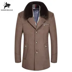 Зимнее пальто для мужчин 2018 толстые шерстяные Longue Manteaux Homme мода Slim Fit плюс бархат теплое шерстяное