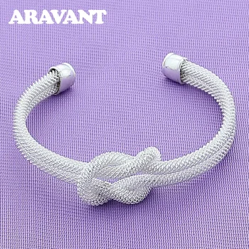 

925 Silver Fashion Knot Open Cuff Bracelets Women Silver Bracelet&Bangle