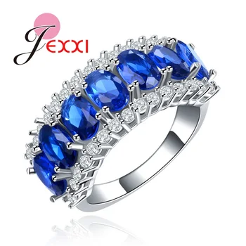 

Women Classic Blue CZ Crystal Wedding Finger Ring Fashion Bands Jewelry Silver Engagement Ring Bague