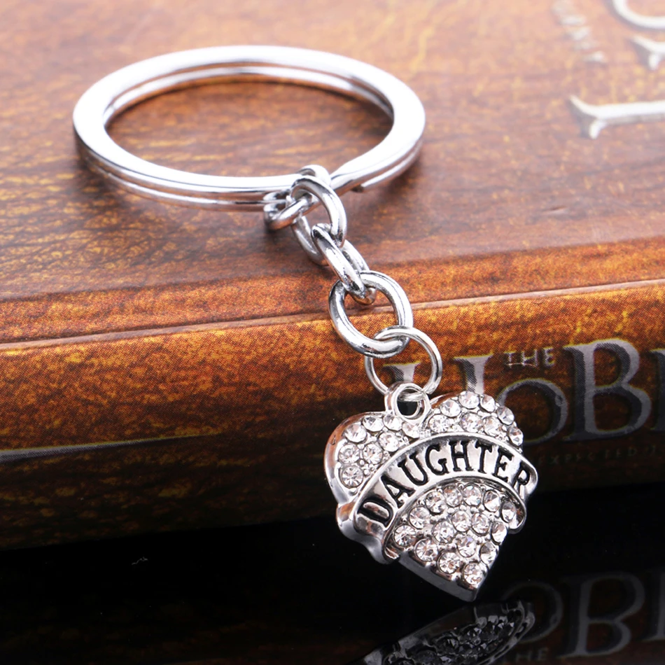 Clear Crystal Heart Daughter Keyrings Jewelry Family Keychains For