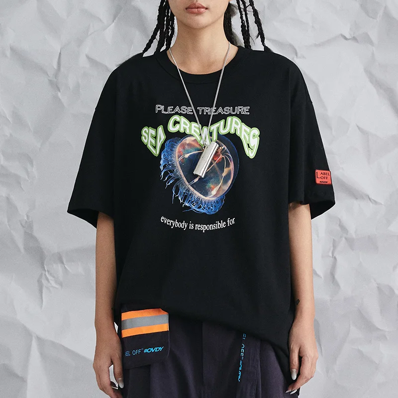 

2019 Dropshipping Punk Style Jelly Print Short Sleeve T-Shirt Summer Casual Harajuku Retro Oversized Men's Women Tee Shirt