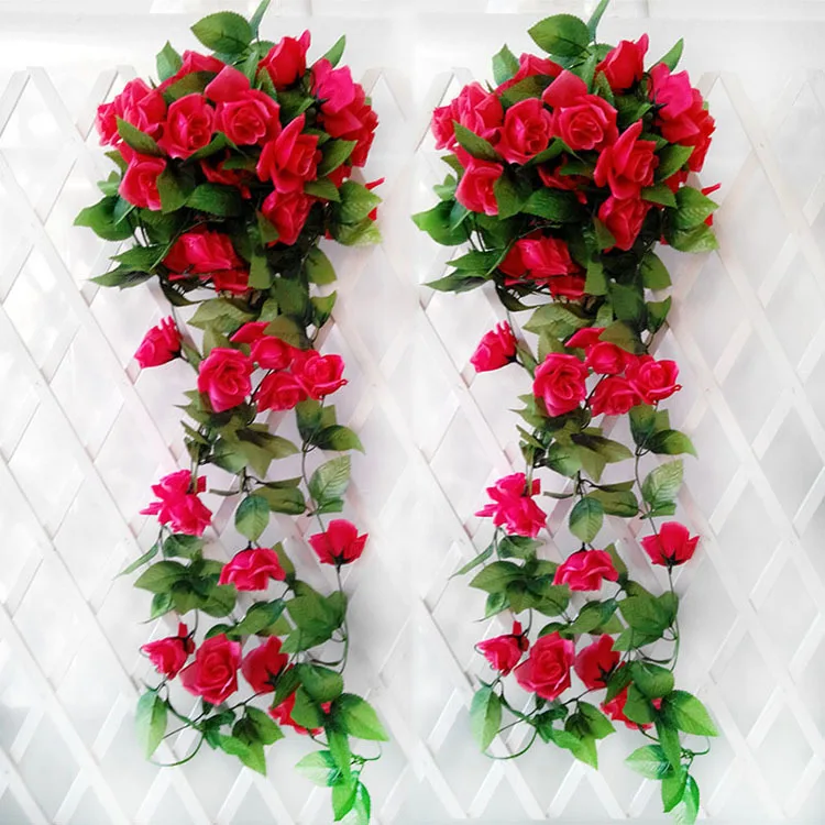 High Quality Wedding Decoration Flowers Vines Rose Silk Flower Rattan Upscale Climbing Vines