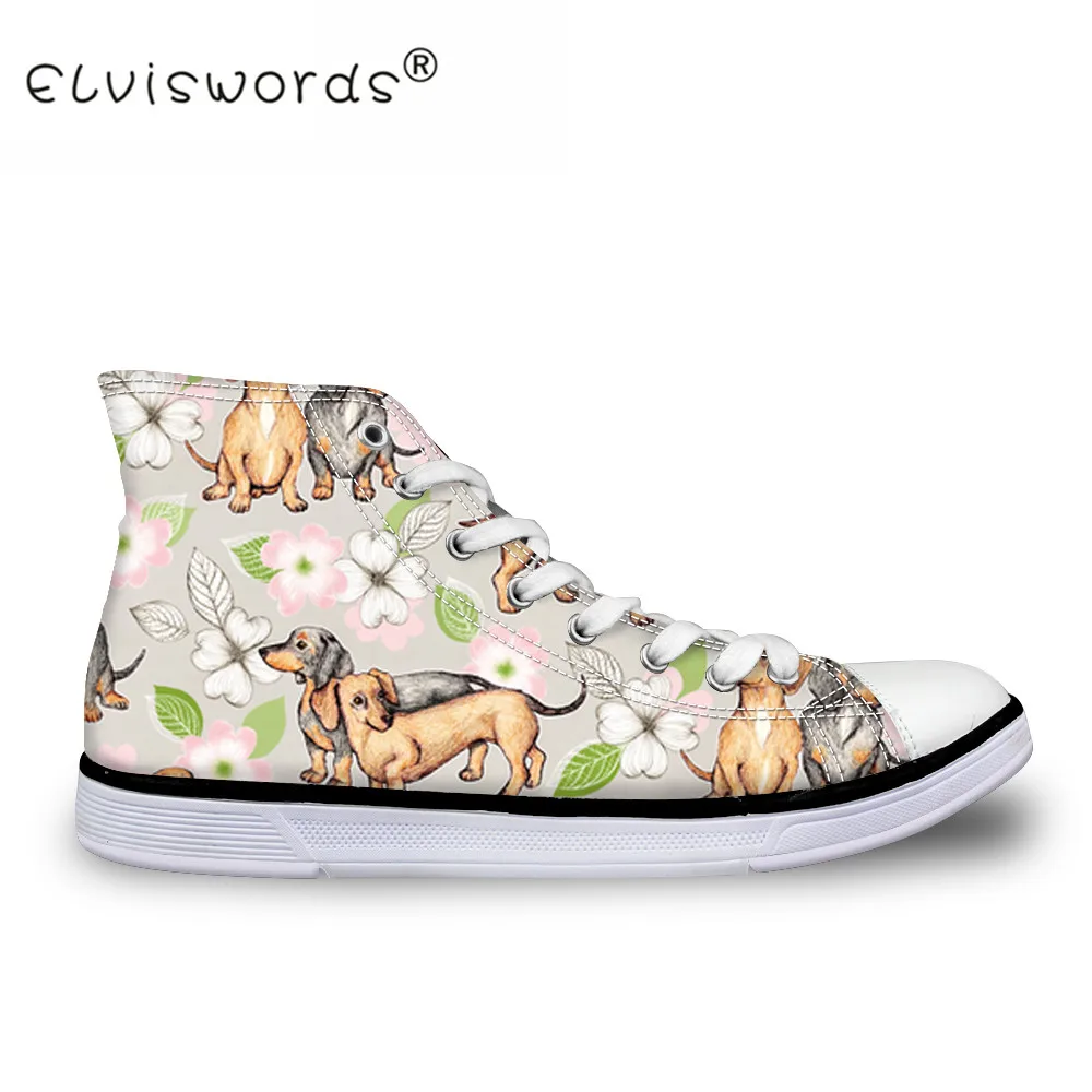 

ELVISWORDS Cute Sausage Dog Pattern Flats Canvas Shoes For Girls Autumn Women Flat Wiener Dog Doxie Dachshund Print Sneakers New