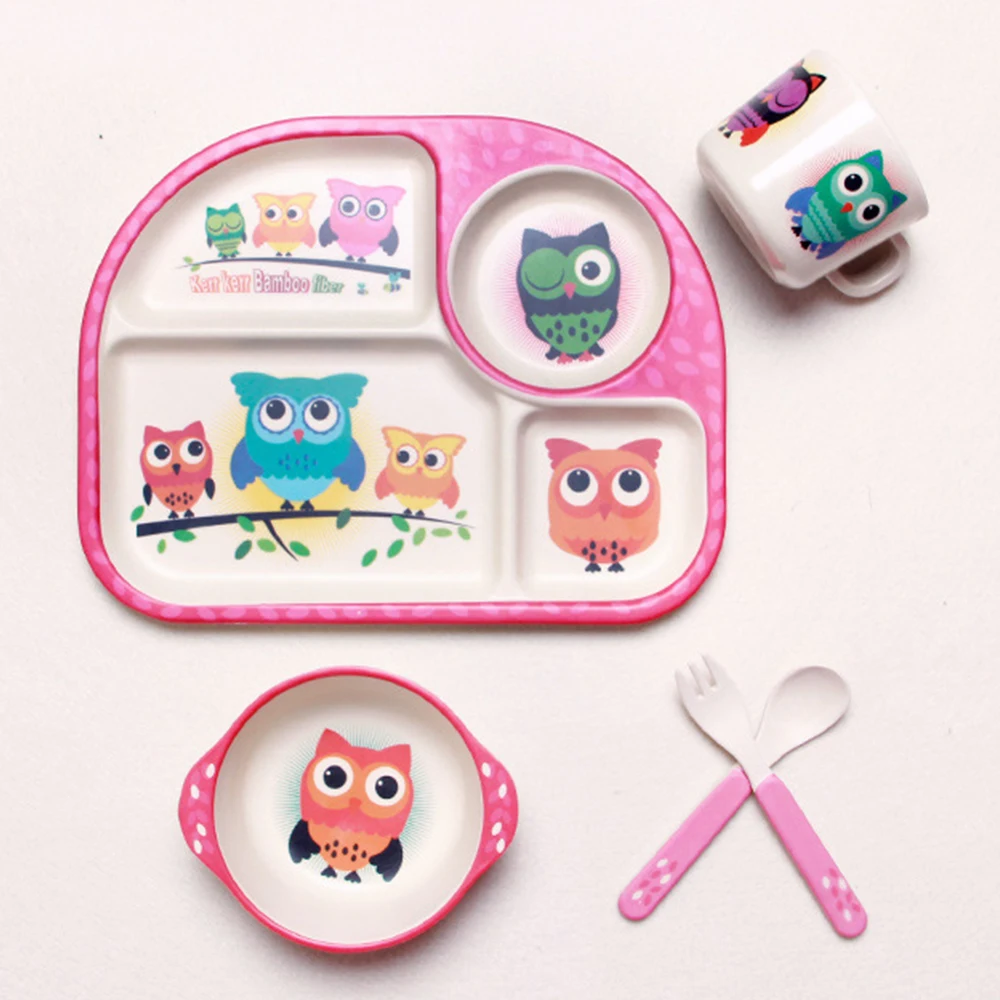 

Baby Bamboo Fiber Tableware Lovely Baby Food Feeding Bowl Plates Set Children Feeding Bowl Dishes Portable Environmental Plate