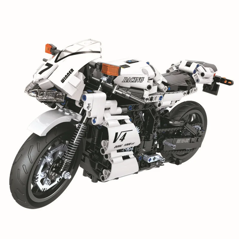 Winner 7047 716Pcs High-Tech Motorcycle Series White Racing Motorcycle Building Blocks Moto Model Educational Bricks Giocattoli Per Bambini