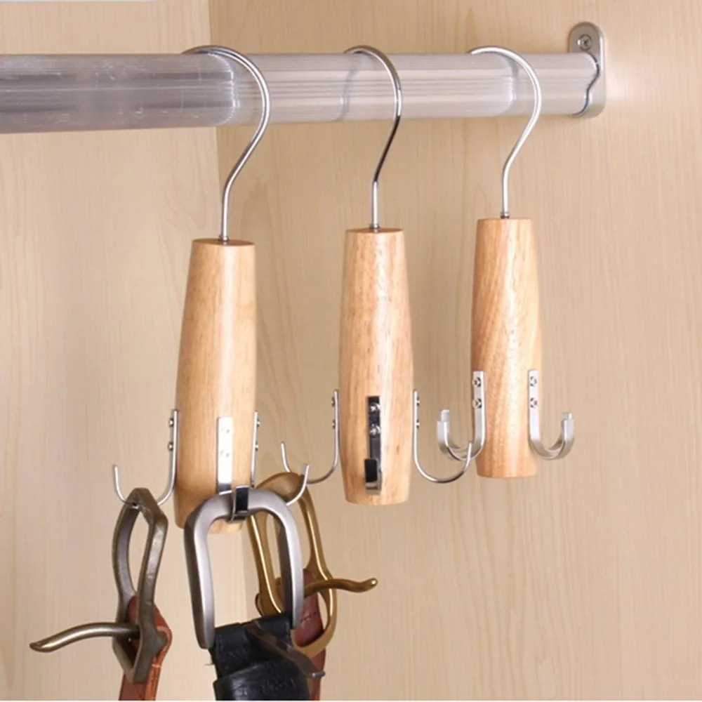 Portable Wooden Tie Rack Holder 360 Degree Rotating Closets Belts