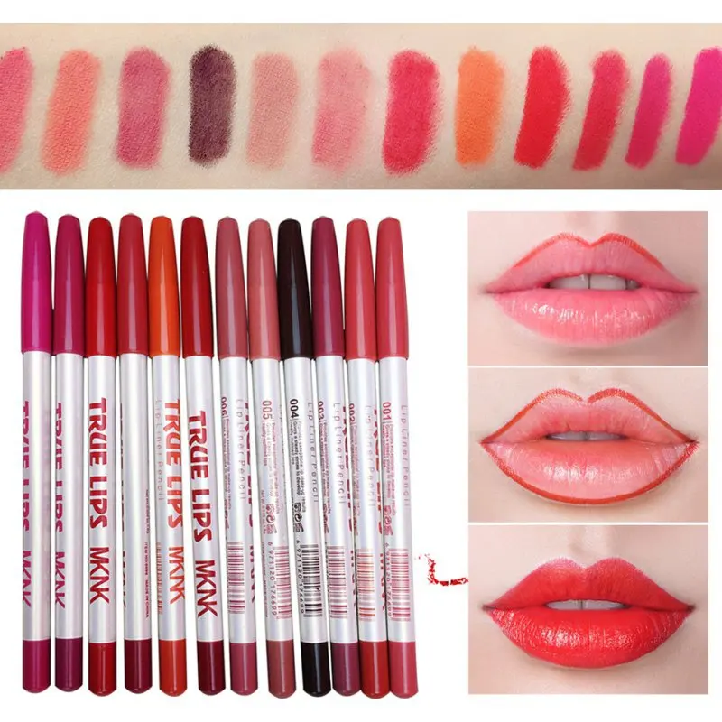 Lips Makeup Set 12 Colors Lip Liner Lipstick Pen Set Waterproof Lip