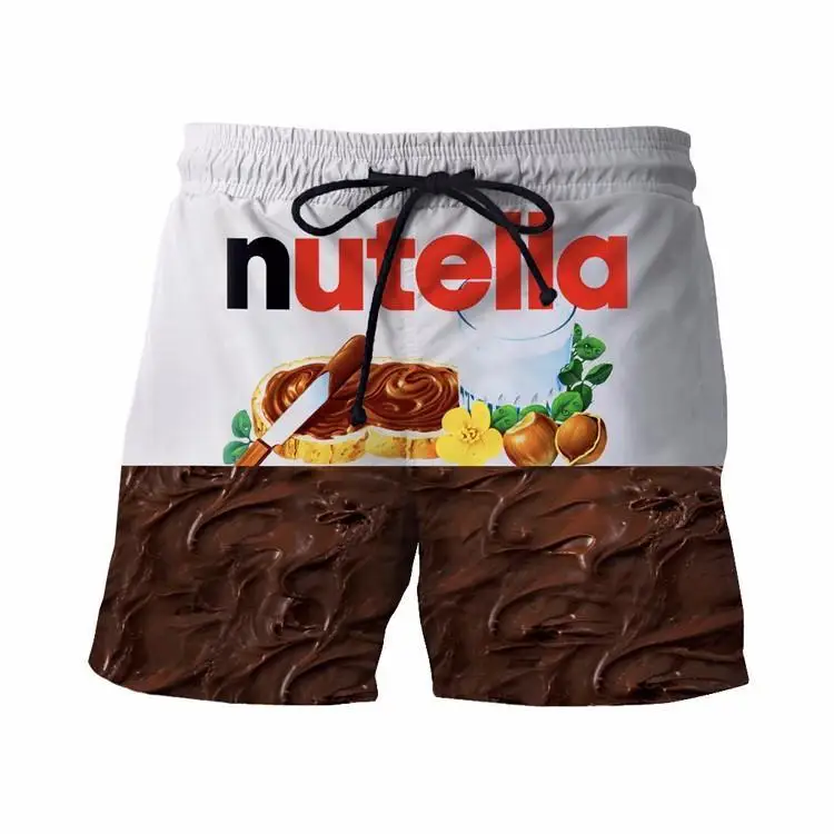 Летние мужские пляжные шорты 2018 восхитительный nutella 3D принт модные бермуды для