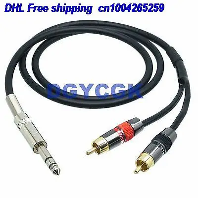 

DHL 10pcs 6.35mm stereo TRS to 2-way L+R RCA AV mono TS cable 30FT adapter audio plug jack cable 22j