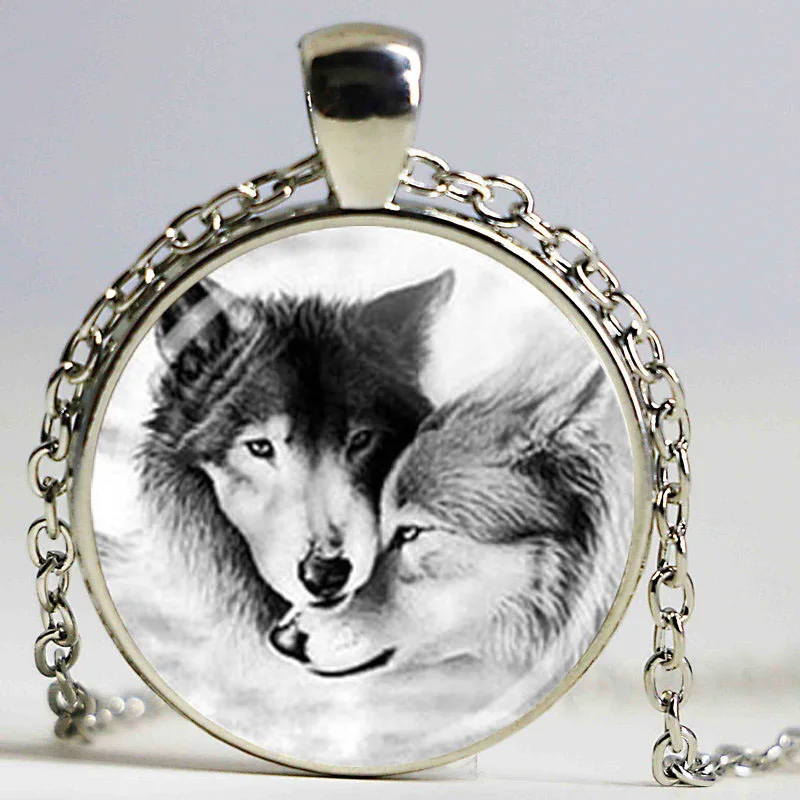 WOLF Pendant necklace couple wolf jewelry Loyalty wolves Glass Cabochon Necklace