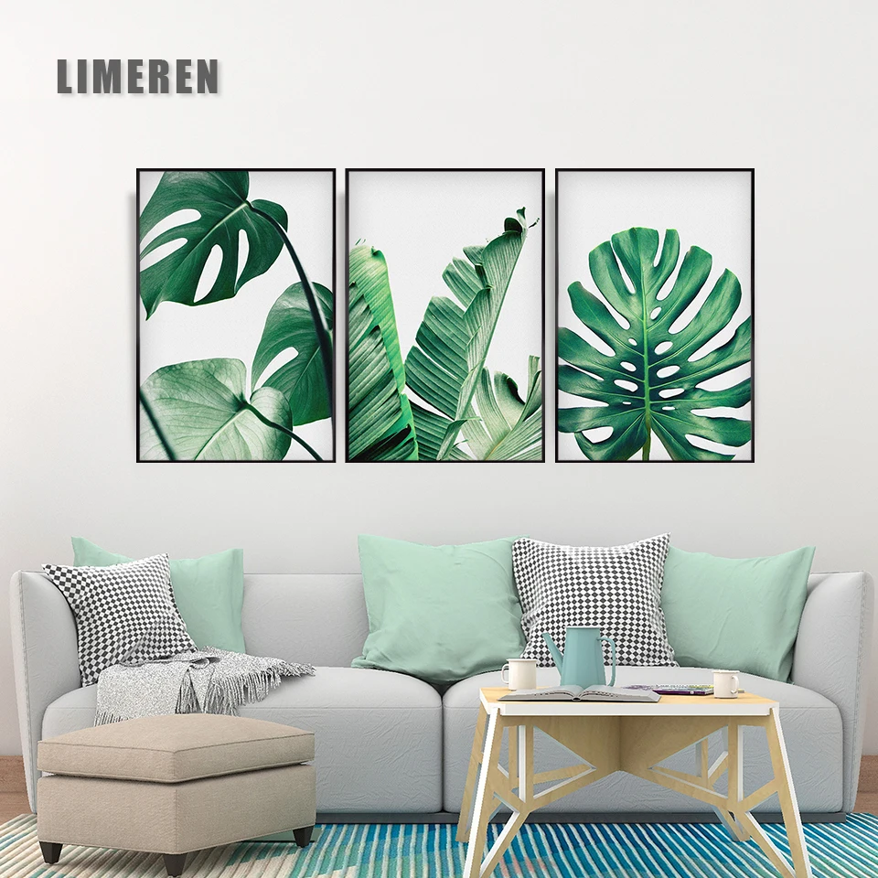 

Wall Art Print Canvas Painting Fresh Green Big Leaves Nordic Posters And Prints Tropical Plants Wall Pictures For Living Room