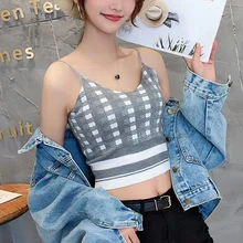 Ретро Короткий трикотажный джемпер женщин сезон весна-лето сексуальный v-образным вырезом одежда клетчатый жилет