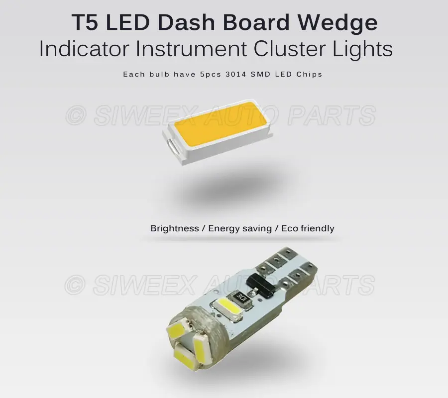 10 шт. Автомобильный светодиодный светильник T5 5 светодиодный smd 3014 клиновой светильник белый DC12v прибор Предупреждение льный индикатор лампы(неполярность