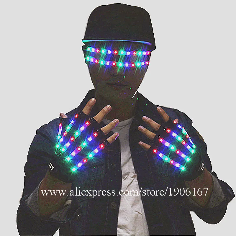 RGB Led Luminous Stage Perofrmance Glasses Gloves Lighting Illuminated Dancer DS DJ Party Halloween Christmas Props | Дом и сад