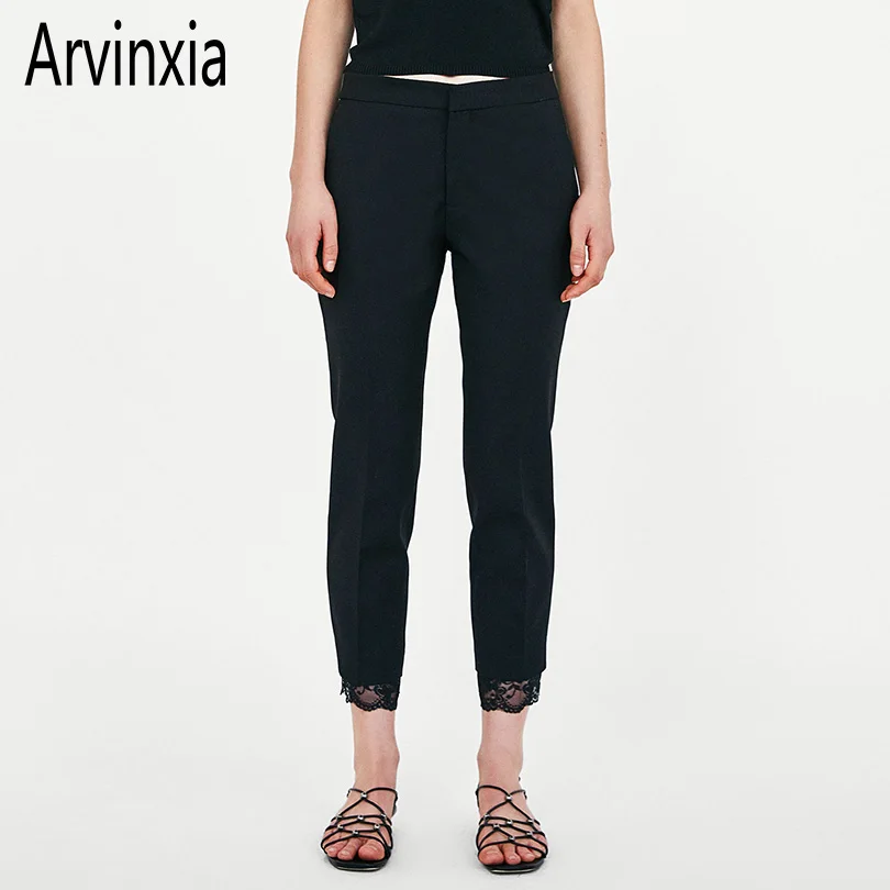 

Arvinxia ZA Casual Solid High Waist Lace Woman Pants Sexy Ruffles Flat Woman Trousers Fashion Streetwear Zipper Fly Ladies Pants