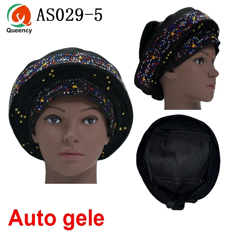 Aso Ebi Queency Африканский Авто геле уже связаны Aso OKE Headtie 1 шт./упак. доступны 24 цвета DHL AS029 - Color: black