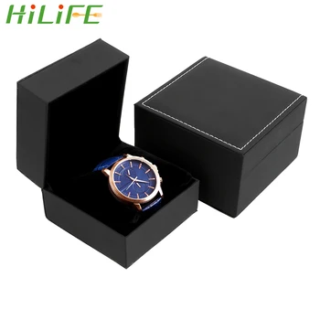 

HILIFE Clock Watches Organizer Holder Display Gift Box Black PU Leather Watch Box Case Jewelry Storage Boxes