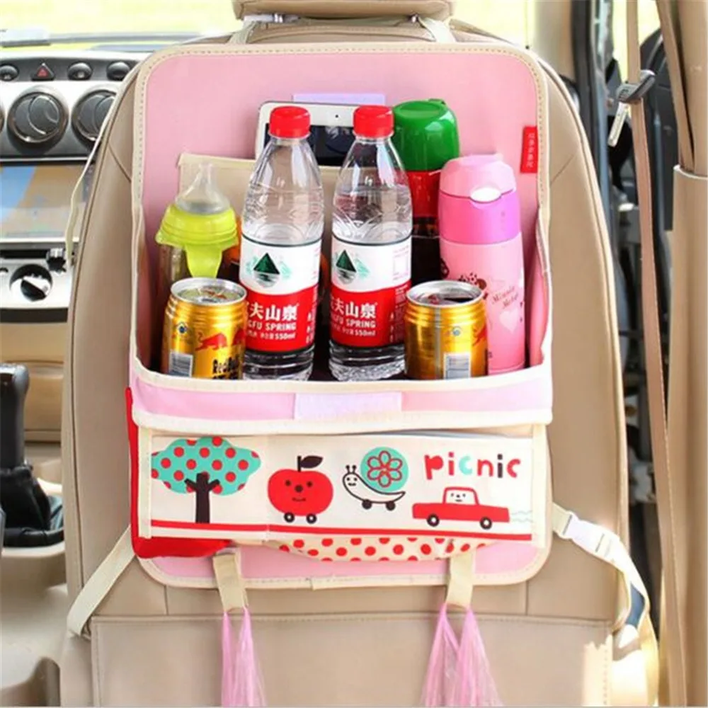 

Cartoon Car Seat Organizer Foldable Table Auto Cup Holder Car Styling Beverage Food Stand Storage Bag for Tablets Food Drinks