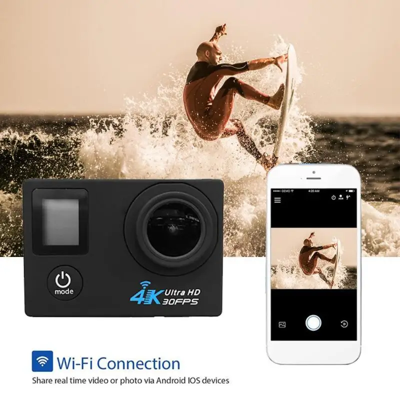 Спортивная Экшн-камера Alloyseed 4K Ultra HD 30fps 1080p с дистанционным управлением Wi-Fi 40m Водонепроницаемая камера 2,0 LCD с двойным экраном мини Спортивная камера