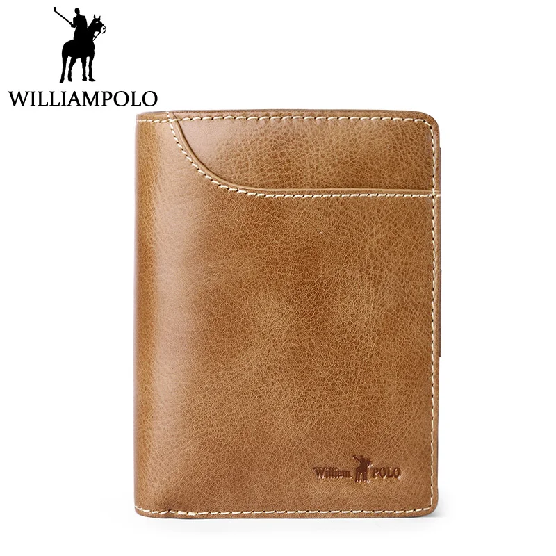 

WilliamPolo Genuine Leather Wallet Men Short Purse Vintage Trifold Wallet Coin Pocket 11 11 new