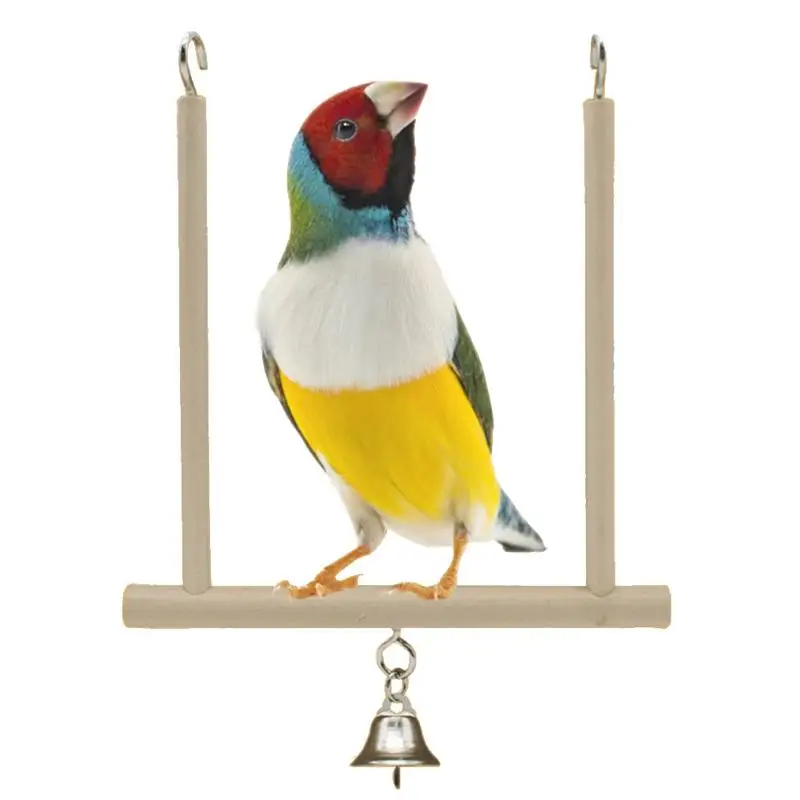

Parrot Bird Bite Toy Natural Primary Color Solid Wood Stand Bird Stand Playground Toy Swing With Bells Birdcage Accessories