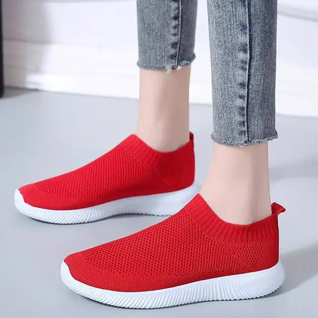 US $9.49 Summer Women Socks Shoes Sneakers Trainers Mesh White Sneakers Vulcanized Shoes Slip-on Tenis Femin
