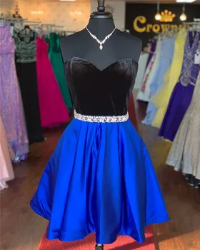 

Simple Short Satin Prom Dresses 2019 Black and Blue Two Colors Tone Wedding Party Dress Beaded Sequined Plus Size Robe De Soiree