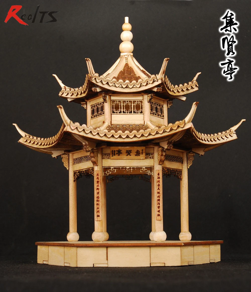Najtaniej RealTS drewniane do montażu zestaw modeli do składania chiński starożytny model budynku jiangnan xihu jixian pavilion