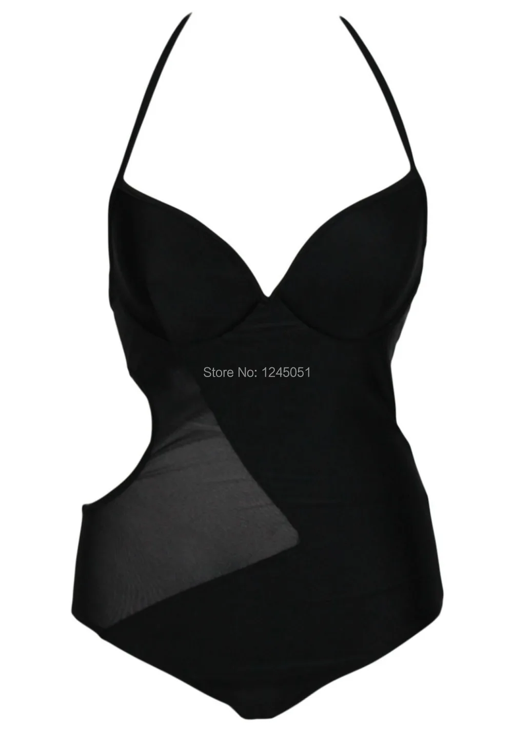 Black One Piece Swimwear Asymmetric Mesh Cutout Teddy New 2014 Beach