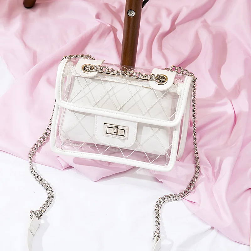 NIGEDU фирменные прозрачные мешочек с цепочкой для женщин сумка на плечо желейного леденцового цвета для девочек мини-сумка через плечо кошелек модная сумочка - Цвет: Белый