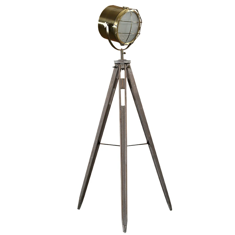 

Industrial Studio floor lamp Retro Silver Golden chrome color Metal Wooden Tripod Searchlight Additional Net standing lamp