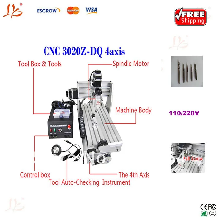 

Free Shipping !! 4 axis cnc router engraver machine, 3020Z-DQ cnc router, for wood/metal, 3d carving, with free gift