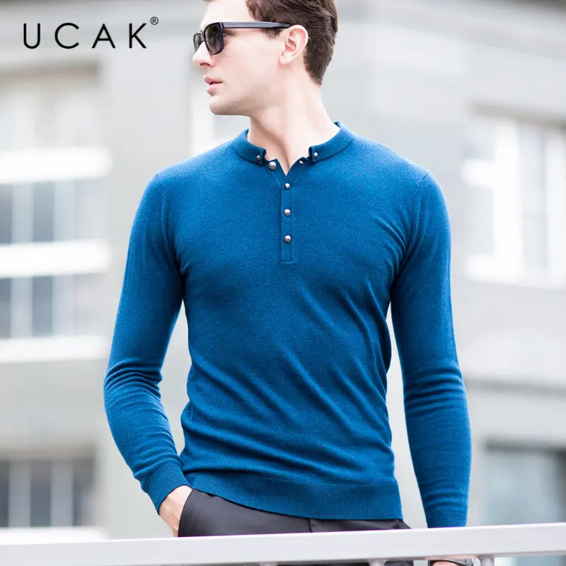 UCAK Brand Merino Wool Sweater Men Autumn Winter Cashmere Sweaters Streetwear Button Small Collar Pull Homme Pullover Men U3027 UCAK Brand Merino Wool Sweater Men Autumn Winter Cashmere Sweaters Streetwear Button Small Collar Pull Homme Pullover Men U3027