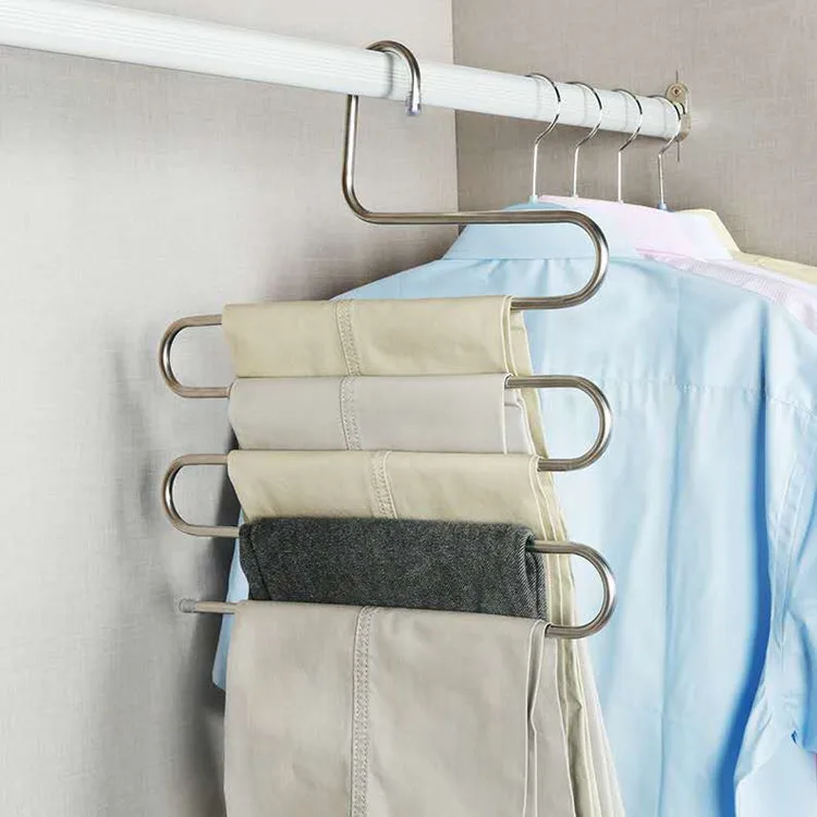 Multi-functional S-type trouser rack stainless steel multi-layer trouser rack traceless adult trouser hanger Multi-functional S-type trouser rack stainless steel multi-layer trouser rack traceless adult trouser hanger