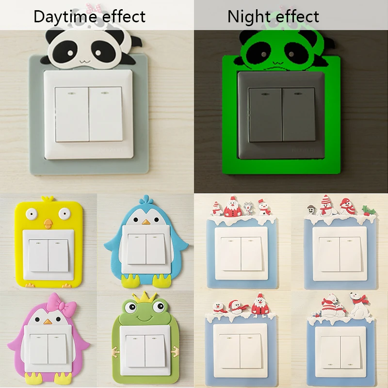 

Hot Sale 1PC Creative Switch Stickers Luminous Cartoon Home Decoration Silicone Waterproof Power Socket Stickers Wall Stickers