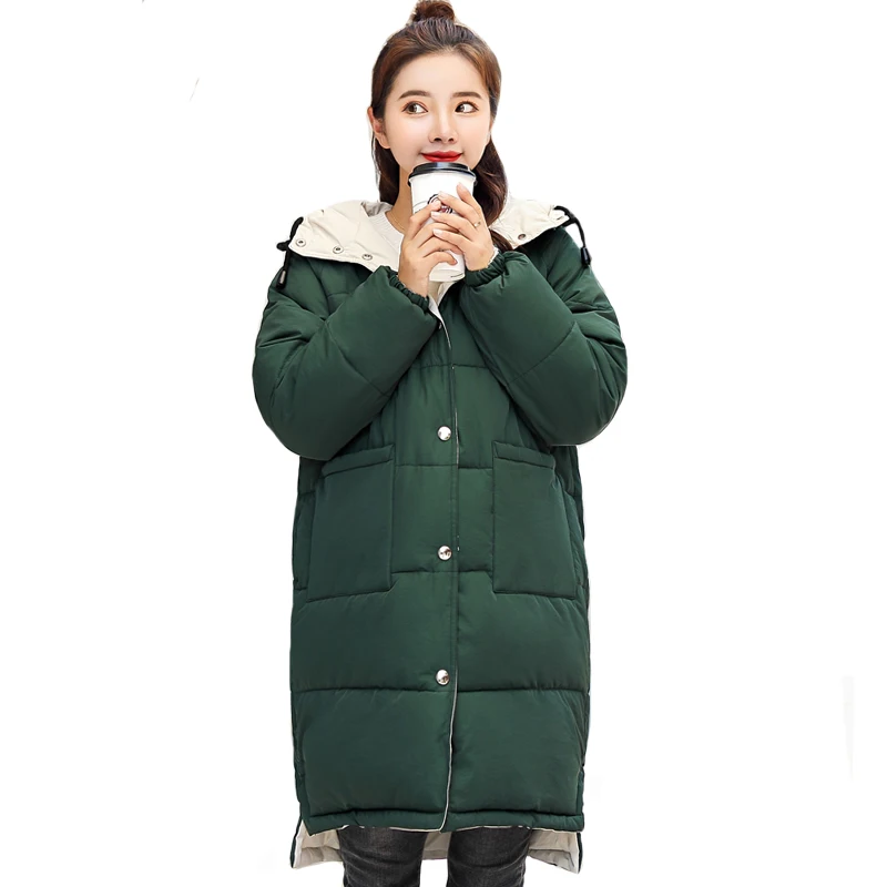 

2019 New Design Women Winter Jacket Double Two Sides hooded Oversized Loose Female Coat Long Padded Parka Breasted Buttons