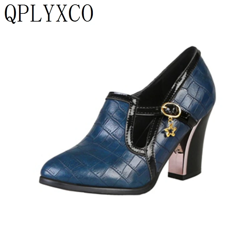 QPLYXCO/весна-осень 2019, размеры 31-48, женские туфли-лодочки на высоком каблуке, модные туфли-лодочки с круглым носком, вечерние, танцевальные