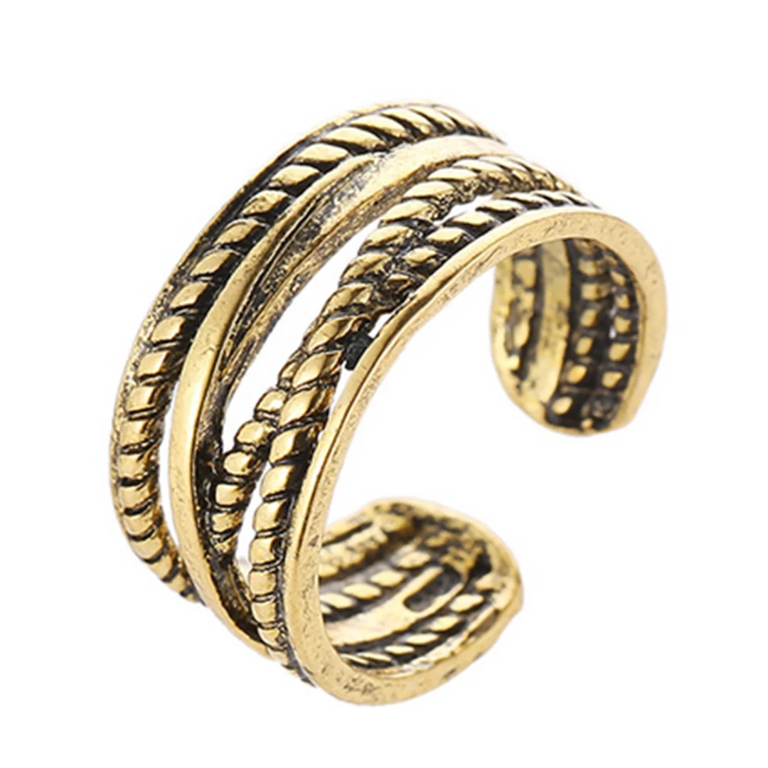 Gothic Punk Men Women Twist Rope Thumb Band Open Ring Shellhard Charm Silver Gold Adjustable Cuff Ring Jewelry femme bijoux