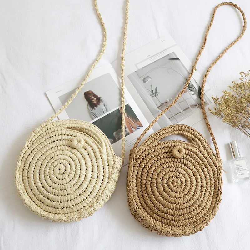 

Summer Straw Beach Bag Round Woman's Shoulder Bag Handbag Bohemian Travel Shopping Female Tote vintage Bags bamboo bag