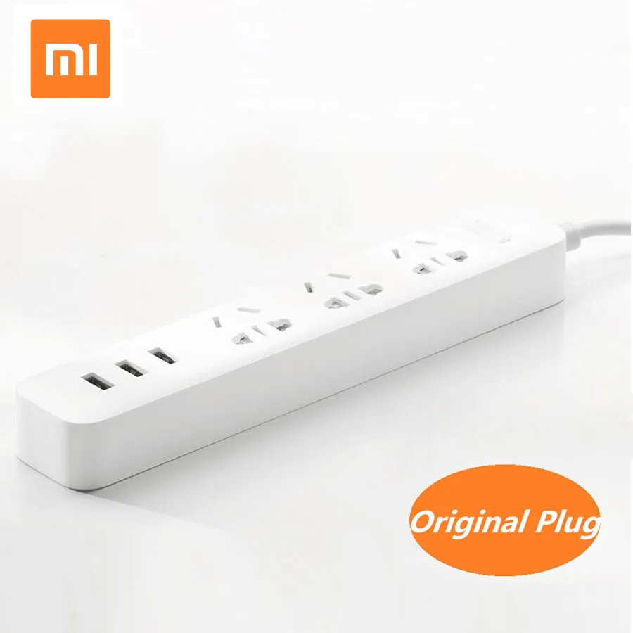 

Original XiaoMi 3 Mi Smart Plug Adaptation Power Strip With 3 USB Extension Standard Plug 1/2A 3 Sockets For Phone Tablet PC