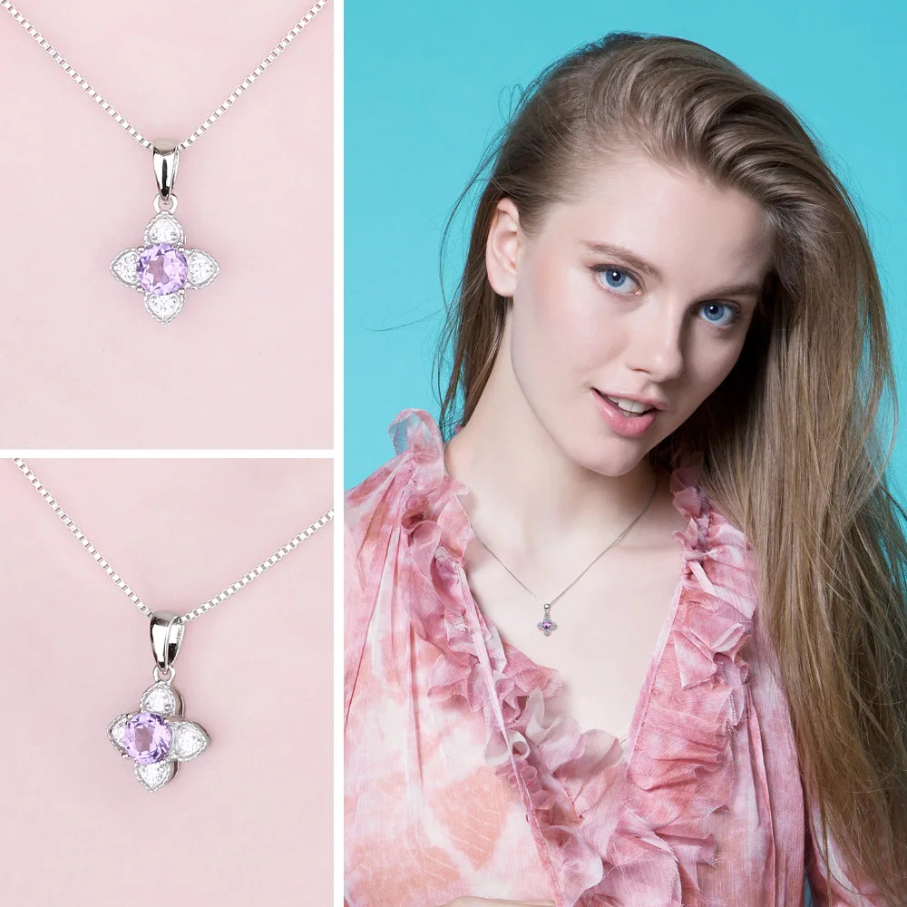 JewelryPalace 꽃 자수정 펜던트 목걸이 여성을위한 보라색 보석 파인 쥬얼리 체인없이