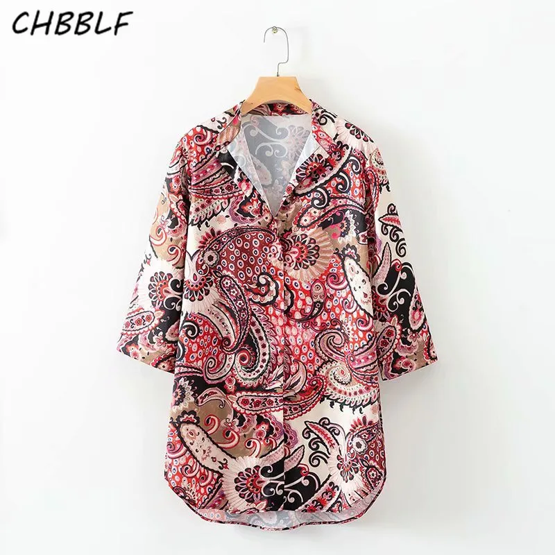 

CHBBLF women vintage paisley print blouses three quarter sleeve shirts female casual streetwear tops blusas POP1409